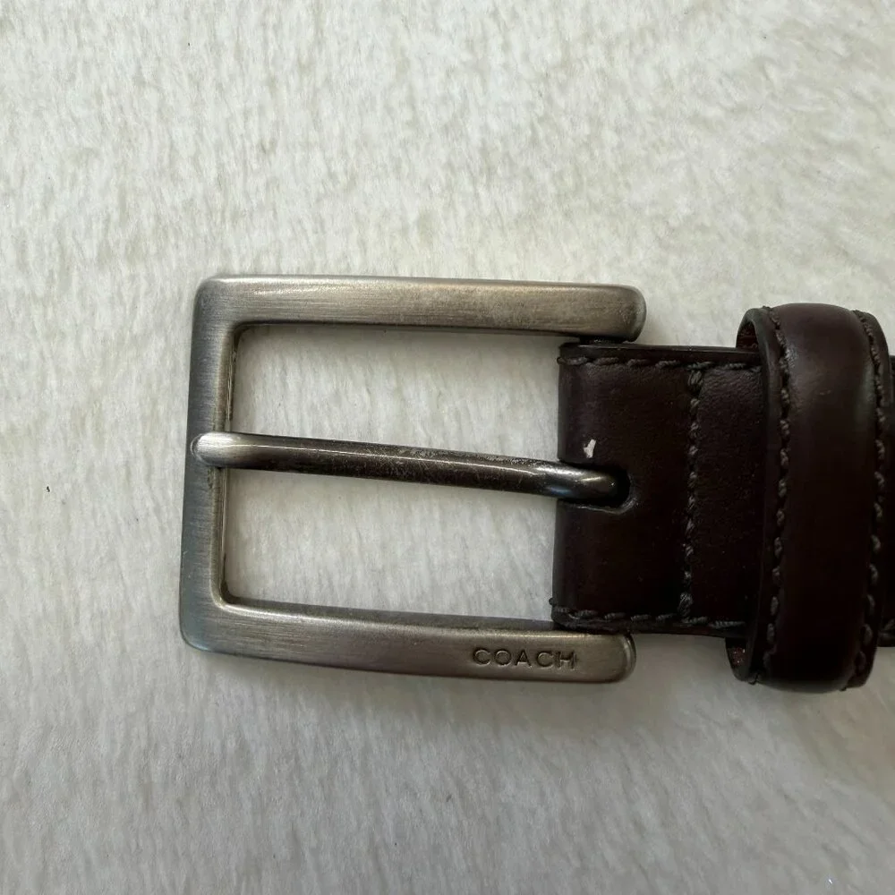 Coach Men's Brown Genuine Leather Belt Silver‎ Buckle Size 38